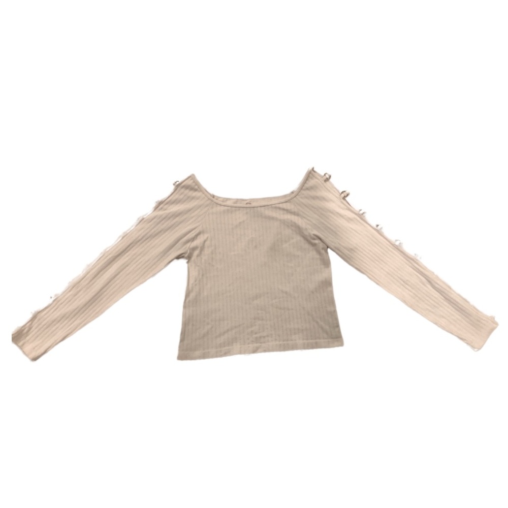 White Ring-Sleeve Bodycon Croptop Longsleeve